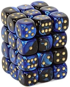 Chessex : 12mm D6 Black-Blue/Gold