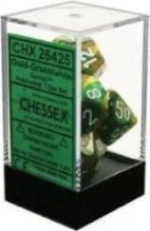Chessex : Polyhedral 7-die Set Gold-Green/white Gaming Accessories