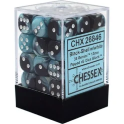 Chessex : 12mm D6 Set Black-Shell/White