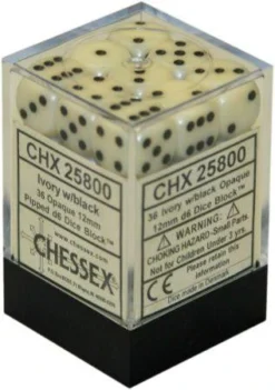 Chessex : 12mm D6 Set Ivory/Black