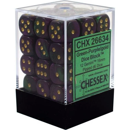 Chessex : 12mm D6 Set Green-Purple/Gold Gaming Accessories 3 Chessex : 12mm D6 Set Green-Purple/Gold Gaming Accessories