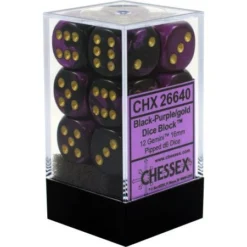 Chessex : 16mm D6 Set Black-Purple/Gold