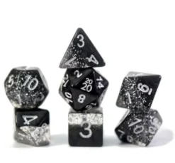 Gate Keeper Games Halfsies Glitter : Black - 7 Dice Set