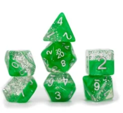 Gate Keeper Games Halfsies Glitter : Green - 7 Dice Set