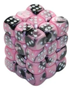 Chessex : 12mm D6 Set Black-Pink/White Gaming Accessories