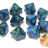 Chessex : Dark Blue W/green Set Of Ten D10 Dice