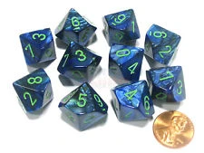 Chessex : Dark Blue W/green Set Of Ten D10 Dice