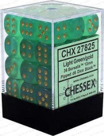 Chessex : 12mm D6 Set Light Green/Gold