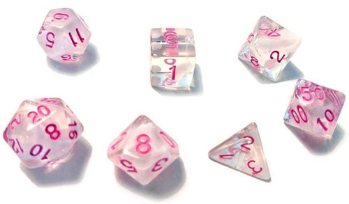 Sirius Dice Set - Semi-Translucent White Cloud With Pink 3 Sirius Dice Set - Semi-Translucent White Cloud With Pink